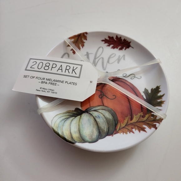 Appetizers Dessert S/4 Plates Gather melamine Harvest Orange Green - Picture 2 of 3